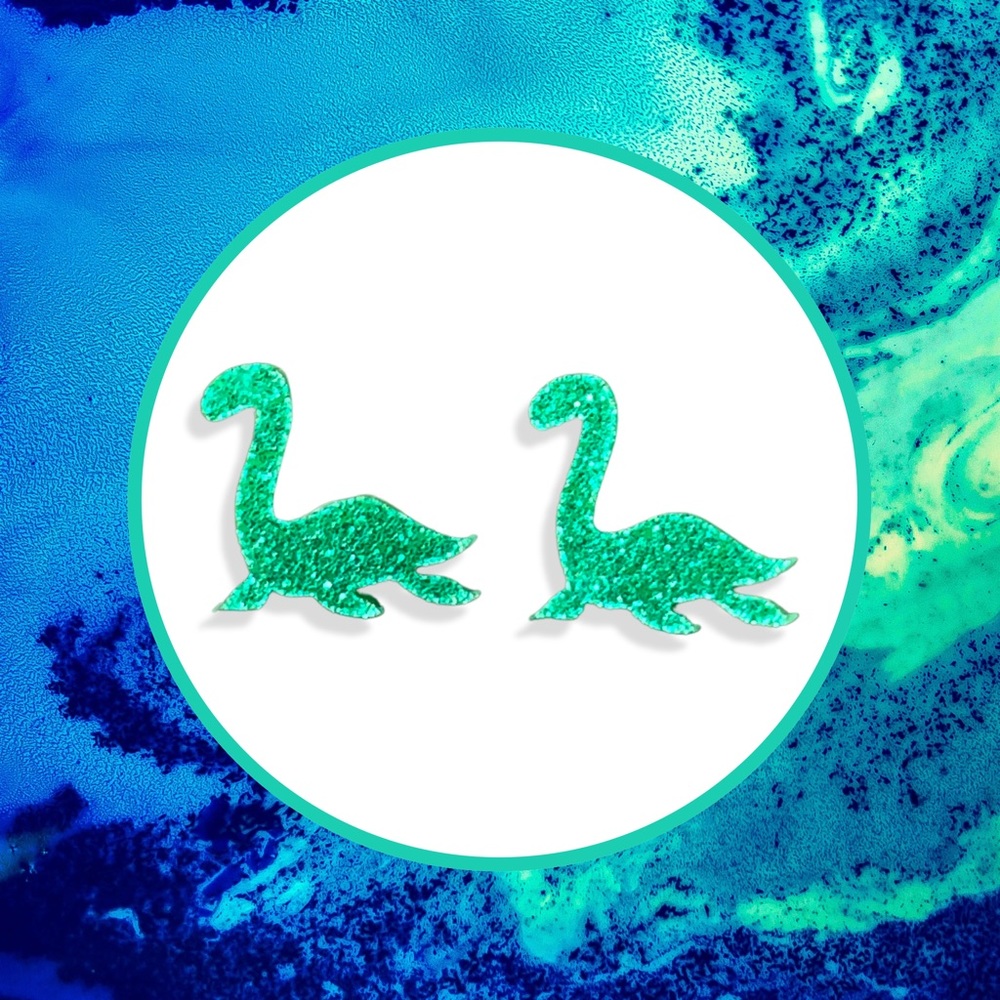 Loch Ness Monster Glitter Stud Earrings